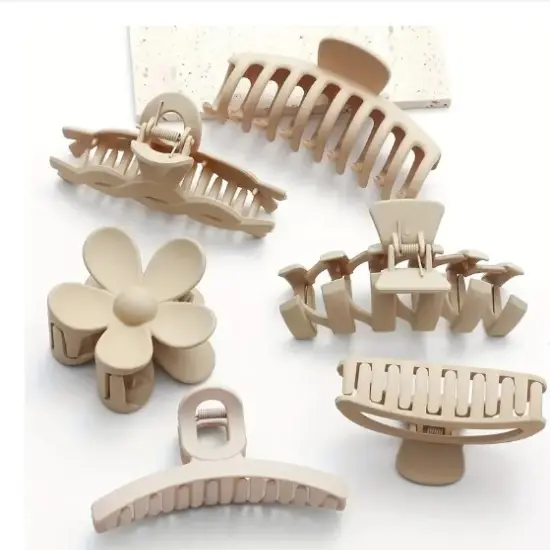 khaki set 6Pcs Women Fashion Claw Clips Set {1}