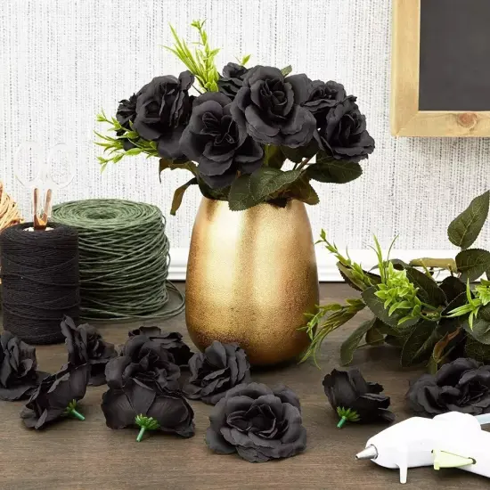 50 Pack Stemless Artificial Silk Roses Black {6}