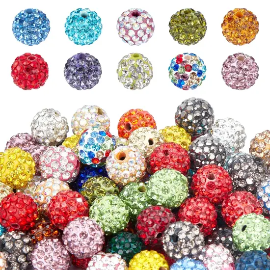 100 Pieces 10mm Crystal Beads Rhinestones Beads Pave Disco Ball Beads Mixed Color Polymer Clay Diamond Round Beads for Summer Bling Pen Bracelet Necklace Earring Jewelry Making Christmas {2}