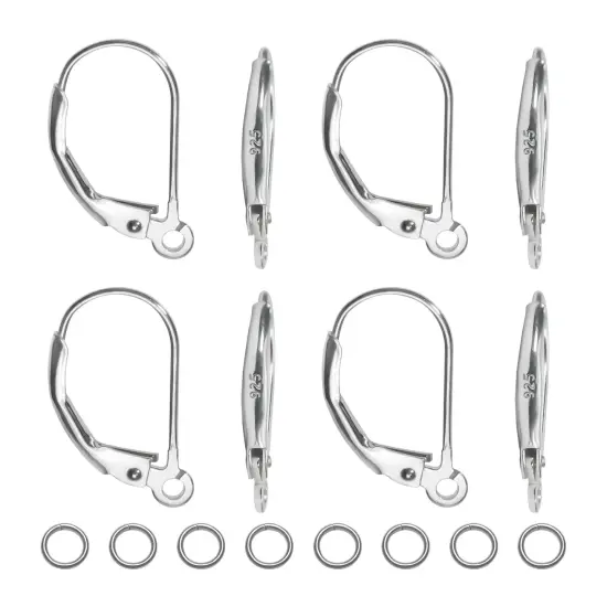 8 Pieces 925 Sterling Silver Leverback French Earring Hooks Hypoallergenic Dangle Earwire Findings 16x9mm with Jump Rings for Jewelry Making {2}