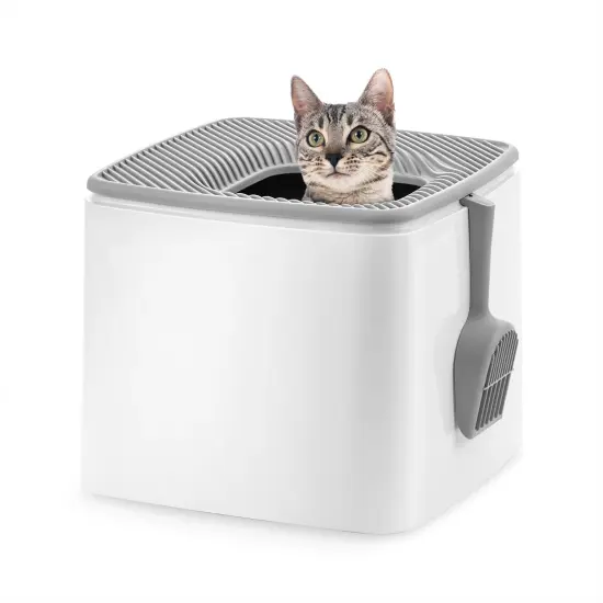 IRIS USA Premium Top Entry Cat Litter Box Litter Particle Catching Cover and Privacy Walls with Scoop {7}