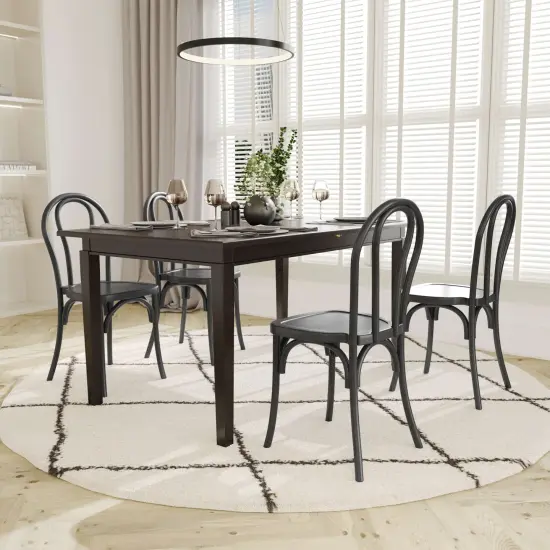 Emma and Oliver Hensler Set of 2 Weather-Resistant Wood Look Stackable Resin Thonet Chairs for Indoor/Outdoor Use Black {1}