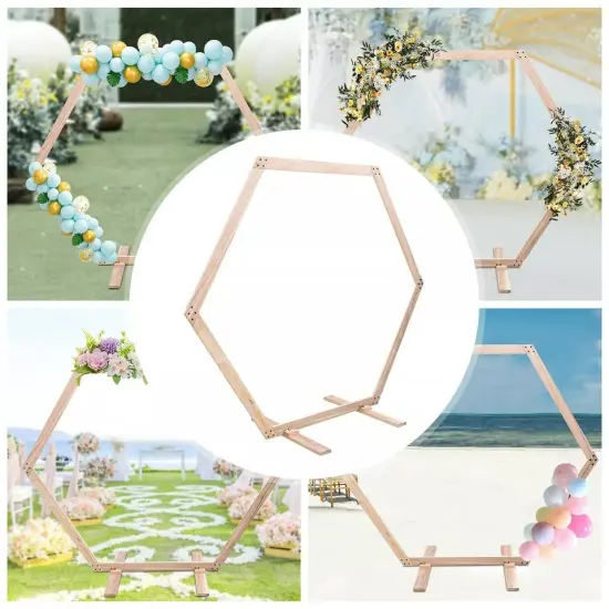 7.6 FT Hexagon Wood Wedding Arch Frame Decor Wood Hexagon Arch Backdrop Stand {2}