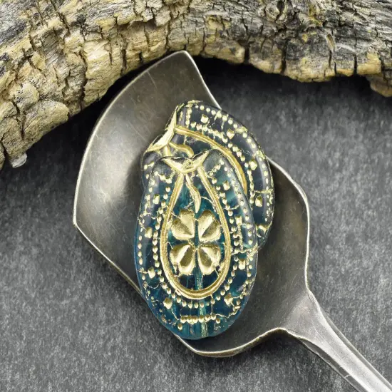 21x18mm Bronze Washed Blue Aqua Lucky Horseshoe Beads {4}