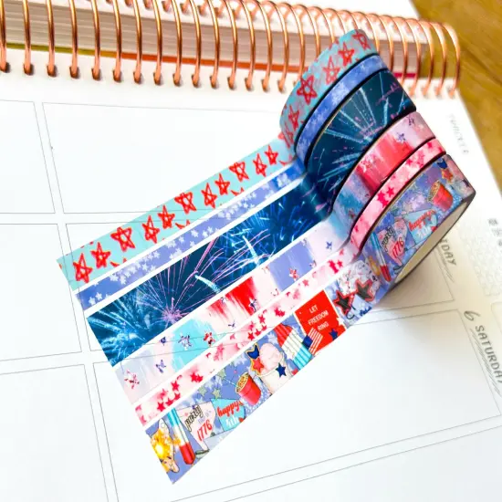 4th Of July Red White & Blue BBQ Party Stars Stripes Washi Tape Set July 2024 - W111 {3}