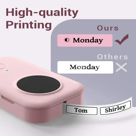 Wireless Cute Easy-to-Use Smart Labeler Maker, Multiple Templates Calligraphy and Icons Available, for Office Home Storage Organization, with Free Sample Label, Pink {5}