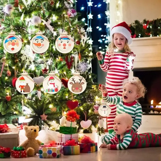 50Pcs round Christmas Wooden Ornaments for Crafts, 4" Unfinished Wood Ornaments Blank Predrilled Natural Wood Slices, DIY Christmas Tree Ornaments Hanging Decorations {6}