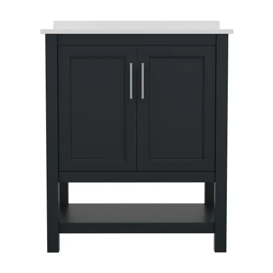 Merrick Lane Vigo Bathroom Vanity with Ceramic Sink, Carrara Marble Finish Countertop, Storage Cabinet with Soft Close Doors and Open Shelf {5}