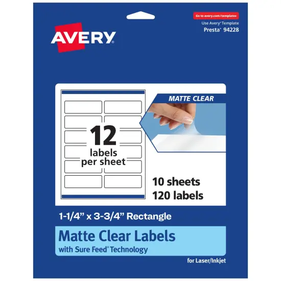 Avery Matte Clear Labels,1-1/4" x 3-3/4" Rectangle {7}