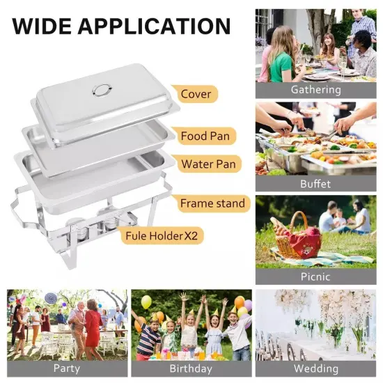 4 PACK CATERING STAINLESS STEEL CHAFER CHAFING DISH SETS 8 QT PARTY PACK {2}