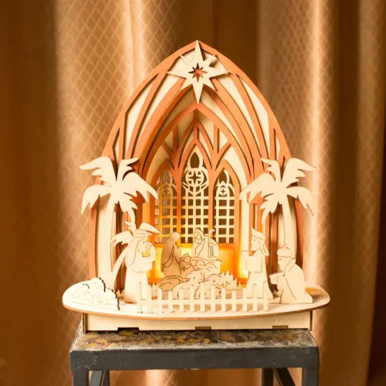 Wooden Nativity Scene Set with LED Lights 11 Inches {7}