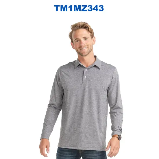 TravisMathew&reg; Oceanside Heather Long Sleeve Polo Quiet Shade Grey {3}