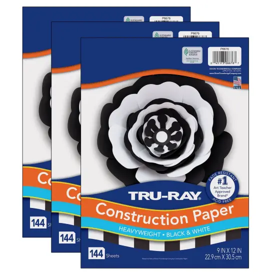 Premium Construction Paper, Black & White, 9" x 12", 144 Sheets Per Pack, 3 Packs {1}