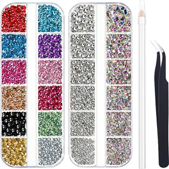 4488 Pieces Nail Art Rhinestones Crystal Flatback Rhinestones with Rhinestone Picker Pick Up Tweezers for Nails Art Clothes Shoes Bags Decoration (Colorful, AB Color and Clear) {1}