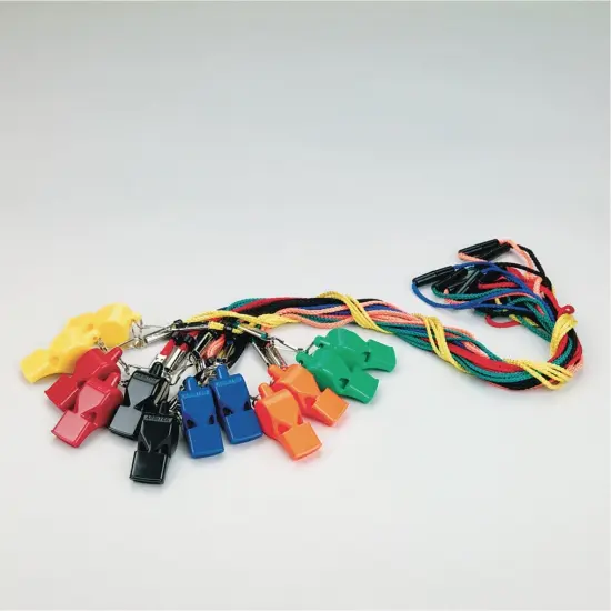 S&S Worldwide Arbiter Pealess Whistle and Breakaway Lanyard.Extremely Loud ABS Plastic Whistles.2 Each in 6 Different Colors with Matching Colored Breakaway Lanyards. Set of 12. {3}