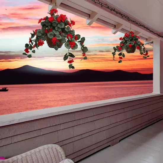 25" Hanging Red Geranium in Basket, Artificial Flower, Indoor & Outdoor Use, Front Door Wreath, Home & Office Decor, Floral Home by Artificial Flowers {4}