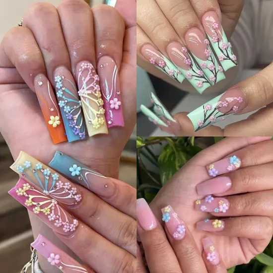 3D Pink Pastel Acrylic Flower for Nails, Gold Caviar Beads Nail Decorations Mixed Rhinestones Kit, Crystal AB Color Gems Nail Diamonds Rhinestones for Women Craft Jewelry {5}