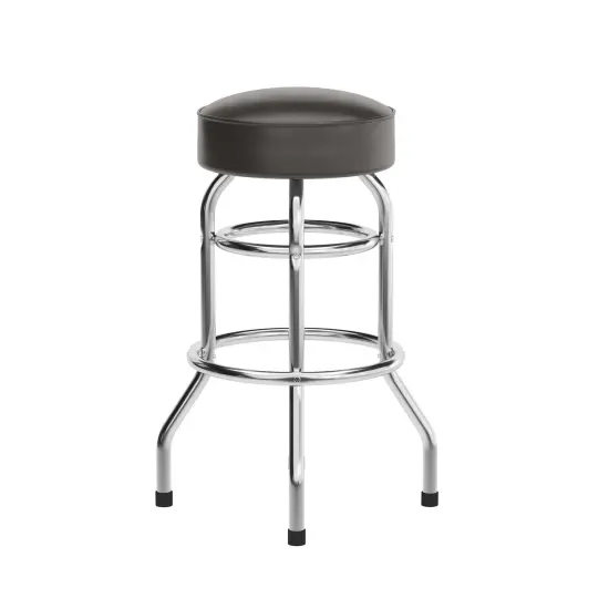 Emma and Oliver Retro Backless Double Ring Chrome Restaurant Dining Barstool Dark Brown {6}