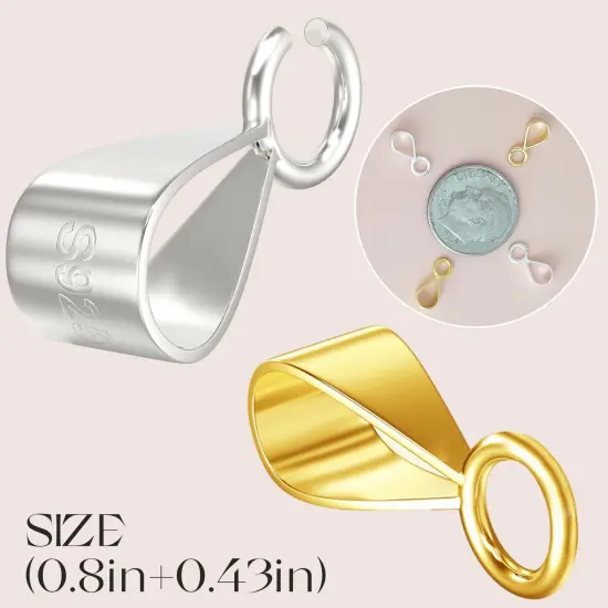 5 Pieces 14K Gold Bails for Pendants Clasp with Open Loop,925 Sterling Silver Jewelry Bails for Pendants Slider Connectors for Necklace Jewelry Making Made in Italy {3}