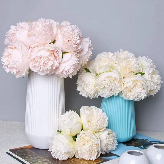 10Heads Artificial Peony Silk Flowers for Home, Wedding, and Party Decor Champagne {5}