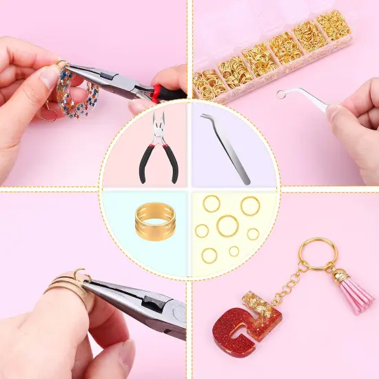1500 Pieces Gold Jump Rings for Jewelry Making, Jewelry Necklace Repair Kit with Jewelry Making Supplies and Jewelry Pliers for Bangle Charms, Earrings and Nail Piercing {6}