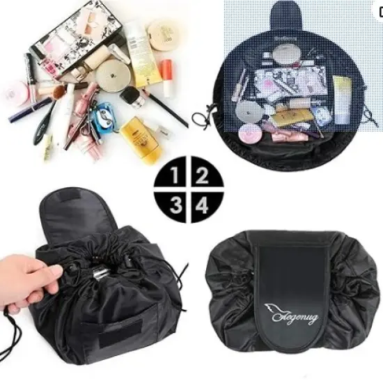 DrawstringMakeup Storage Bag Women Portable Travel Black Large Capacity Portables Handbag Storage-Bags Trendy {1}