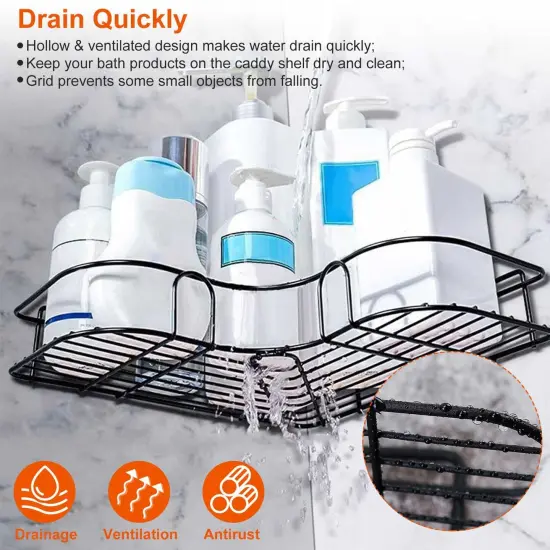 2Pcs Corner Shower Caddy Shelves Wall Mounted Basket Rack Bathroom Shampoo Holder Storage Organizer {4}