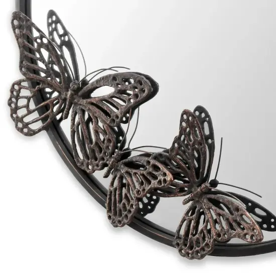 Cast Iron And Metal Finish Nature Theme Home Decor Butterfly Round Wall Mirror {2}