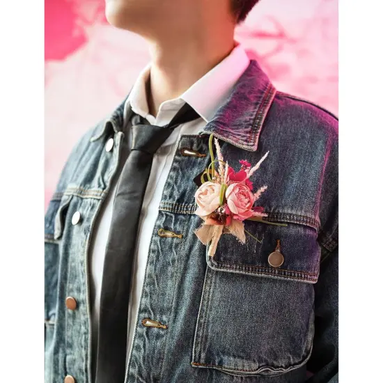 Boutonniere Set of 6 for Groom & Groomsmen Magenta & pink {3}