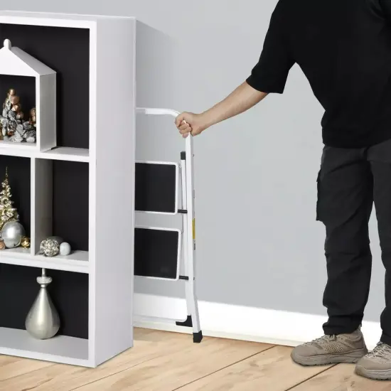 2 Step Ladder Folding Step Stool with Wide Anti-Slip Pedal Convenient Handgrip {3}