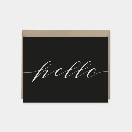 Calligraphy Script Hello Card, Black, {1}