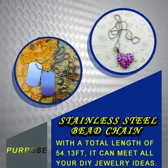 55 FT Stainless Steel Ball Chain, Necklace Chain Ball Bead, Bead Chain Ball Chain Bulk Bead Chain with 100 Pcs Matching Connectors Clasps for Necklace Hanging, Dog Tag, DIY Crafts, 2.0mm Diameter {6}