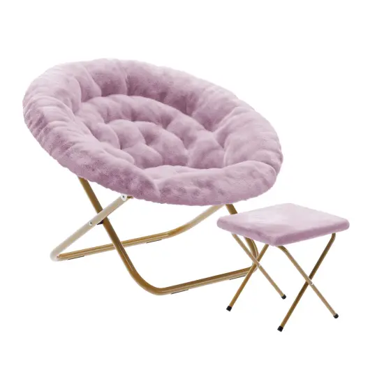 Emma and Oliver Ersa Oversize Folding Saucer Moon Chair and Ottoman for Dorm and Bedroom with Steel Frames DustyPurple/SoftGold {2}