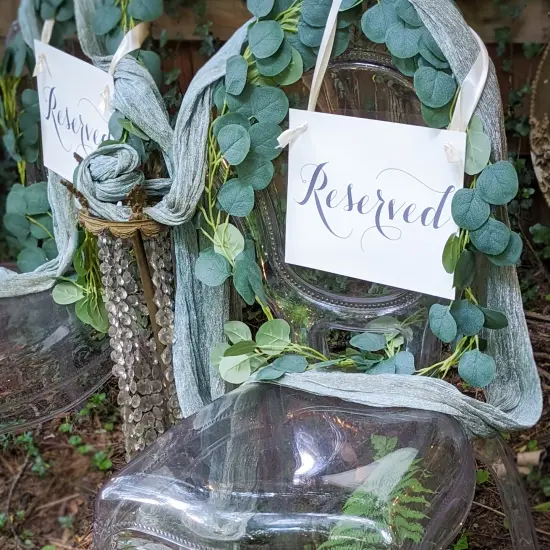 Ritzy Rose 2 Fancy Reserved Signs - Slate on 11x8in Ivory Linen Cardstock with Ivory Ribbon {6}