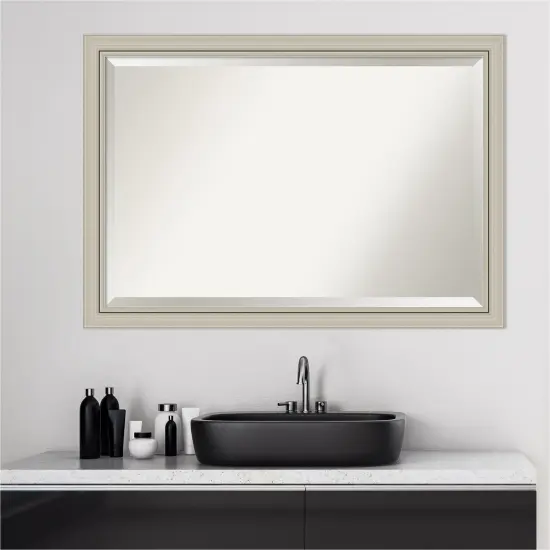 Beveled Wood Bathroom Wall Mirror, Romano Silver Narrow Frame {5}
