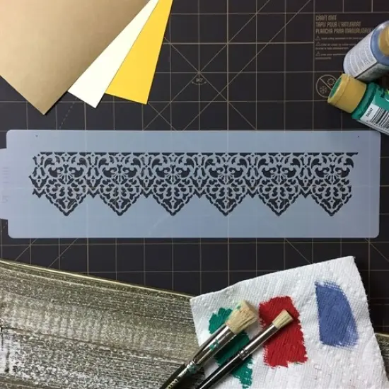 Pointed Lace Cake Stencil Side | C118T by Designer Stencils | Cake Decorating Tools | Baking Stencils for Royal Icing, Airbrush, Dusting Powder | Reusable Plastic Food Grade Stencil for Cakes | Easy to Use & Clean Cake Stencil {4}