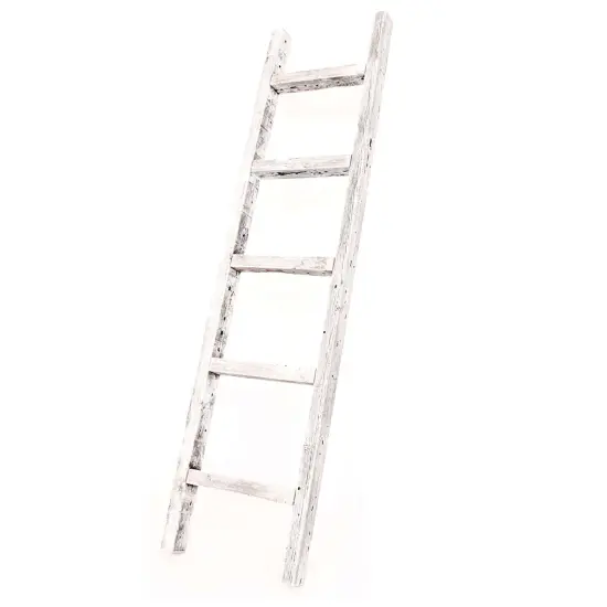 Rustic Farmhouse 5ft Reclaimed Wood Decorative Bookcase Ladder White {1}