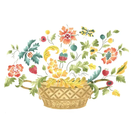 Large French Flower Basket Wall Stencil | 1872 by Designer Stencils | Floral Stencils | Reusable Art Craft Stencils for Painting on Walls, Canvas, Wood | Reusable Plastic Paint Stencil for Home Makeover | Easy to Use & Clean Art Stencil {1}