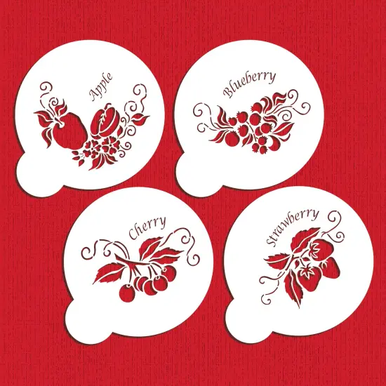 Fruit Toppers Cake Stencils: Apple, Blueberry, Cherry, Strawberry | C374 by Designer Stencils | Cake Decorating Tools | Baking Stencils for Royal Icing, Airbrush, Dusting Powder | Reusable Food Grade Stencil for Cakes | Easy to Use & Clean Stencil {1}