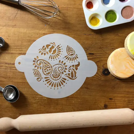 5-Inch Mehndi Cake Stencil Top | C389 by Designer Stencils | Cake Decorating Tools | Baking Stencils for Royal Icing, Airbrush, Dusting Powder | Reusable Plastic Food Grade Stencil for Cakes | Easy to Use & Clean Cake Stencil {3}