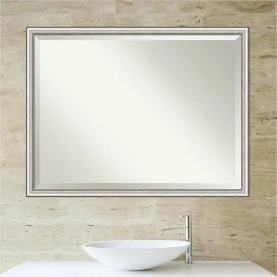 Beveled Bathroom Wall Mirror, Salon Silver Narrow Frame {4}