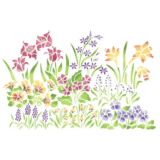 Large Mixed Flower Garden Wall Stencil | 182A by Designer Stencils | {1}