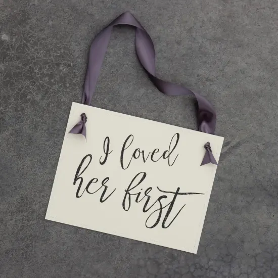 Ritzy Rose Cute Engagement Announcement Sign - Black on 11x8in Ivory Linen Cardstock with Slate Ribbon {5}