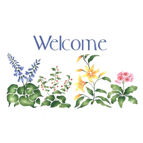 Hosta Flower Welcome Sign Wall Stencil | 2537 by Designer Stencils | Word & Phrase Stencils | Reusable Art Craft Stencils for Painting on Walls, Canvas, Wood | Reusable Plastic Paint Stencil for Home Makeover | Easy to Use & Clean Art Stencil {1}