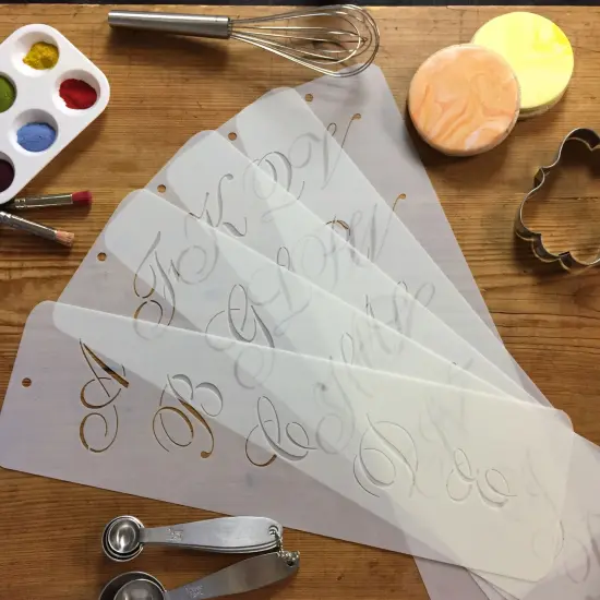 1.75-Inch Script Monogram Cake Stencil | C110 by Designer Stencils | Cake Decorating Tools | Baking Stencils for Royal Icing, Airbrush, Dusting Powder | Reusable Plastic Food Grade Stencil for Cakes | Easy to Use & Clean Cake Stencil {2}