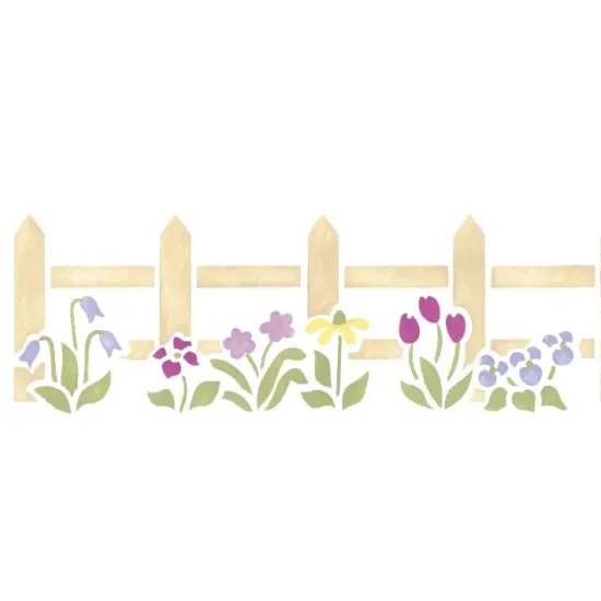 Picket Fence with Flowers Wall Stencil | 1590 by Designer Stencils | Pattern Stencils | Reusable Stencils for Painting | Safe & Reusable Template for Wall Decor | Try This Stencil Instead of a Wallpaper | Easy to Use & Clean Art Stencil Pattern {2}