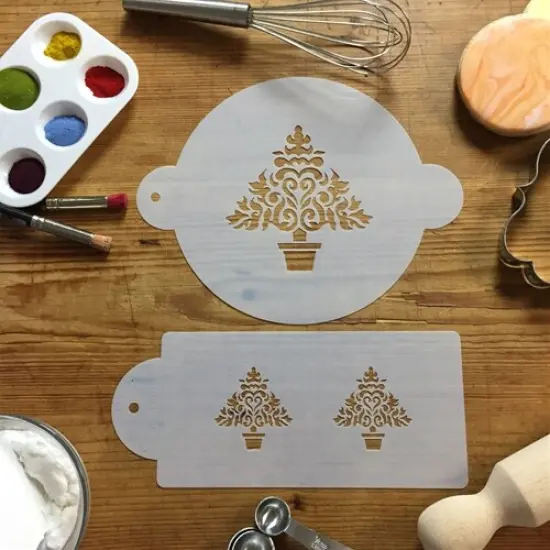 Christmas Tree Cake Stencil | C100 by Designer Stencils | Cake Decorating Tools | Baking Stencils for Royal Icing, Airbrush, Dusting Powder | Reusable Plastic Food Grade Stencil for Cakes | Easy to Use & Clean Cake Stencil {3}
