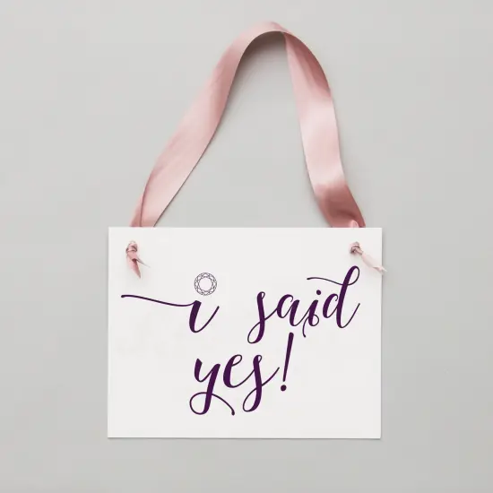 Ritzy Rose Engagement Announcement Sign - Dark Purple on 11x8in Ivory Linen Cardstock with Lavender Purple Ribbon {5}