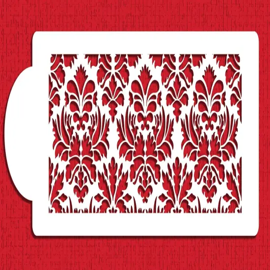 Damask Cake Stencil Side | C331 by Designer Stencils | Cake Decorating Tools | Baking Stencils for Royal Icing, Airbrush, Dusting Powder | Reusable Plastic Food Grade Stencil for Cakes | Easy to Use & Clean Cake Stencil {1}