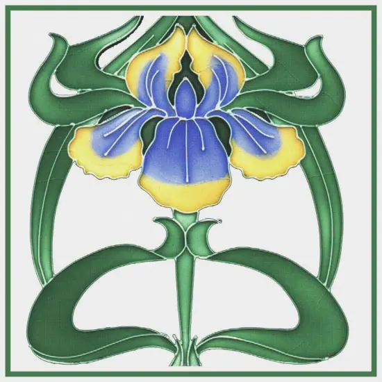Art Nouveau Blue and Iris Flower Counted Cross Stitch Pattern {2}